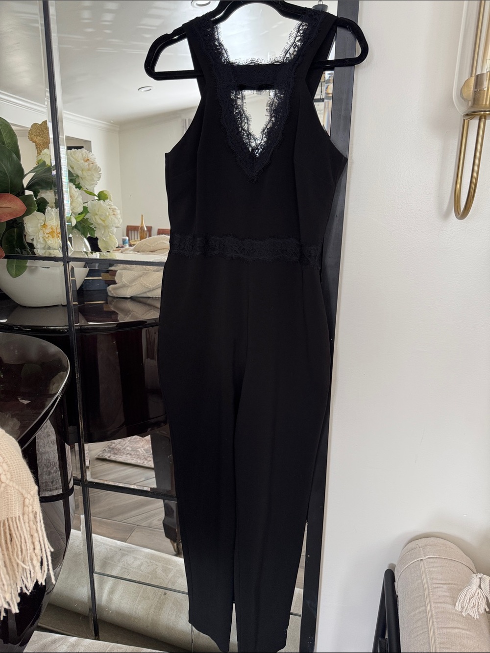 Topshop Black Lace-Trim Sleeveless Jumpsuit